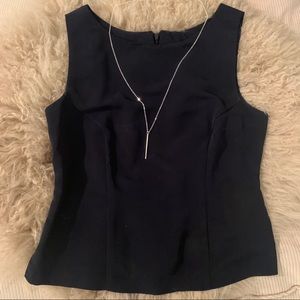 Elegant fitted midnight  blue silk tank top blouse